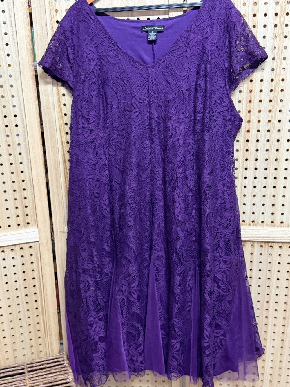 Candalite Womens 3X Purple Floral Lace Tulle Godet Formal Midi Dress